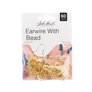 Earwire with bead  60 pcs Gold - 023