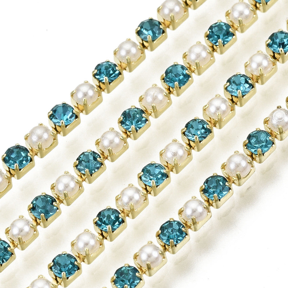 D - Light Blue & Pearl with Gold Chain