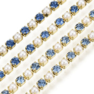 I - Medium Blue and Pearl with Gold Chain
