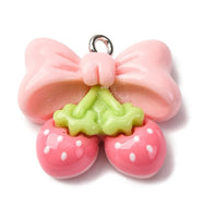 Pink Bow Strawberry Duo Charm (2 pieces)