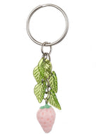 Pink Strawberry Leafy Keychain