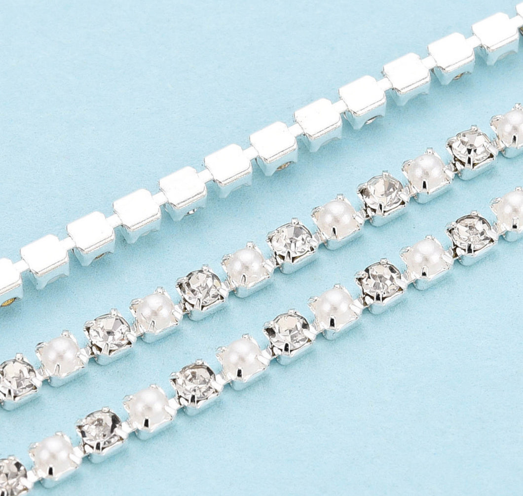 E1 - Silver With Pearl & Crystal