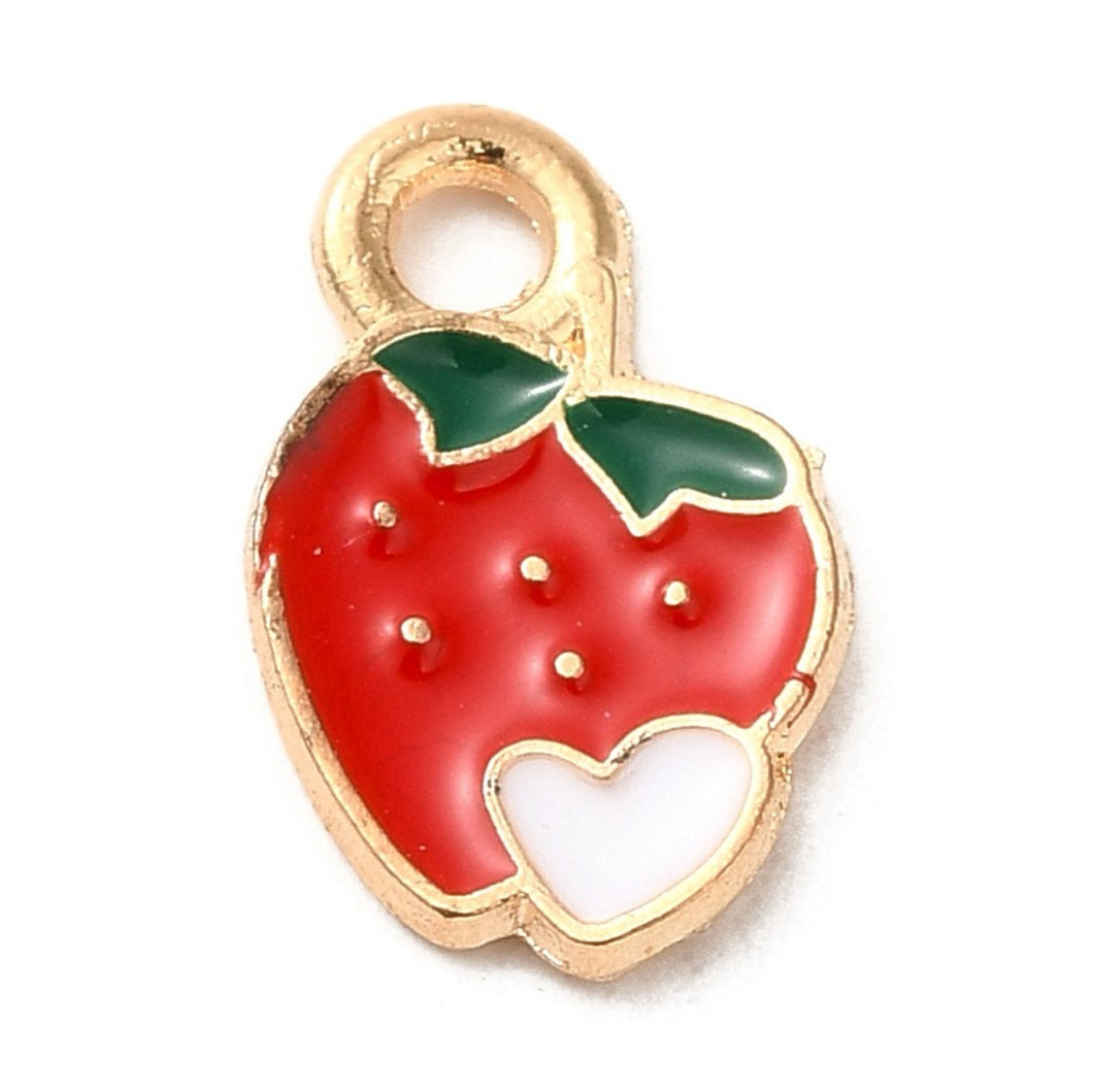Strawberry Heart Enamel Charm (2 pieces)