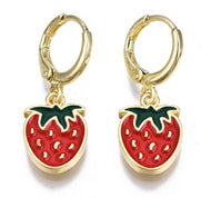 16K Gold-Plated Strawberry Charm Earrings