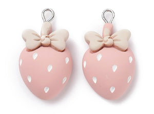 Pastel Bow Top Strawberry Charm (2 pieces)