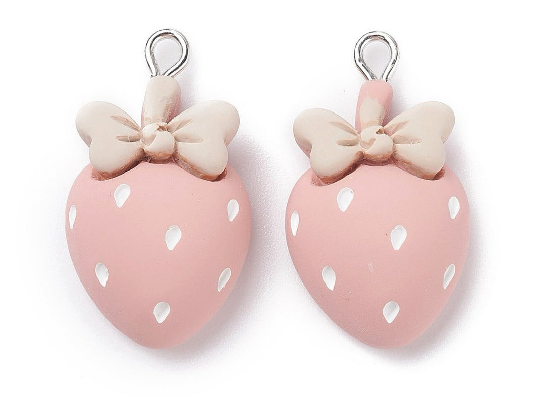 Pastel Bow Top Strawberry Charm (2 pieces)