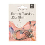 Earring Teardrop Silver 23 x 49mm 8pcs - 226