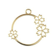 Beadwork Findings Gold Pendant Circle with Flowers 33x36mm 4pcs