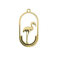 Beadwork Findings Gold Pendant Oval with Flamingo 15x30mm 4pcs