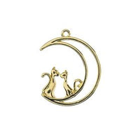 Beadwork Findings Gold Pendant Moon with Cats 21x26mm 4pcs