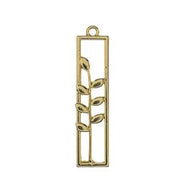 Beadwork Findings Gold Pendant Rectangle with Leaves 8x34mm 4pcs