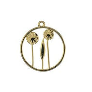 Beadwork Findings Gold Pendant Circle with Flowers 22x25mm 4pcs